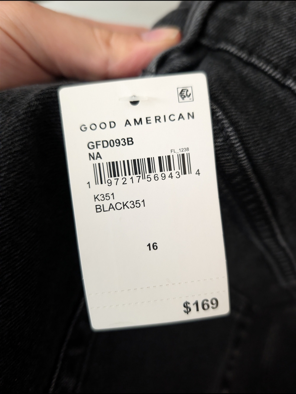 ​NWT Good American Good Ease Denim Maxi Skirt Black Slit Size 16 - Picture 8 of 9